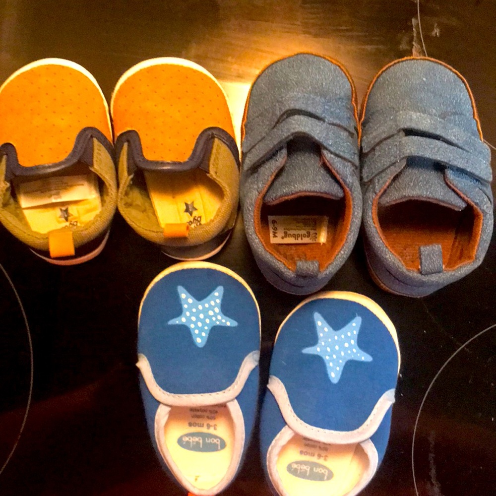 3 pairs of baby shoes size 0-3 3-6 and 6-9 month